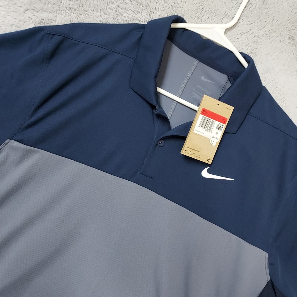 NEW Nike Polo Shirt Mens Large Golf Dri Fit Victory Blue Gray Performance L NWT